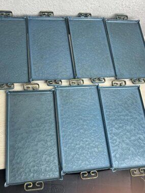 Kyes Moire Glaze Set 7 Trays Enameled Metal Small Cocktail MCM Blue 7 in x4 in